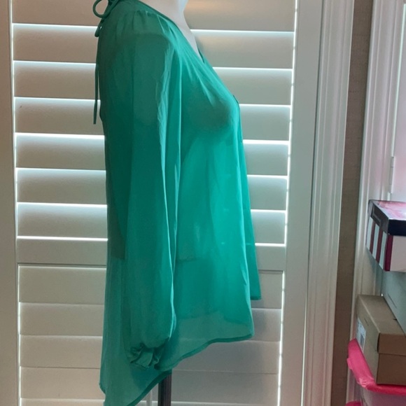 a'gaci Teal Sheer Long Sleeve Blouse - Picture 2 of 5